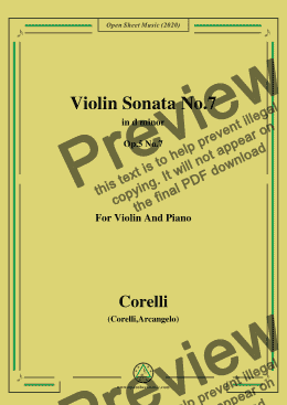 page one of Corelli-Violin Sonata No.7 in D Minor,Op.5,No.7,for Violin and Piano