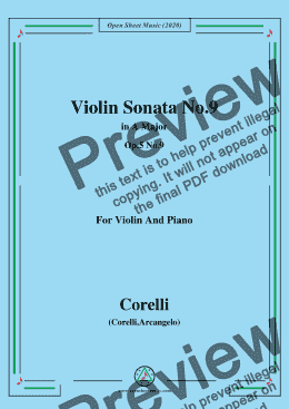 page one of Corelli-Violin Sonata No.9 in A Major,Op.5,No.9,for Violin and Piano