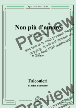 page one of Falconieri-Non più d'amore,in G Major,for Voice and Piano