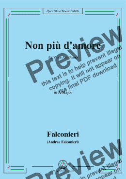 page one of Falconieri-Non più d'amore,in A Major,for Voice and Piano