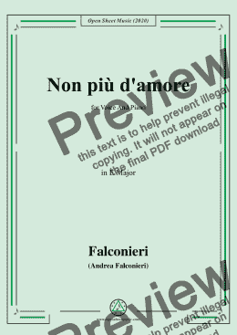 page one of Falconieri-Non più d'amore,in E Major,for Voice and Piano