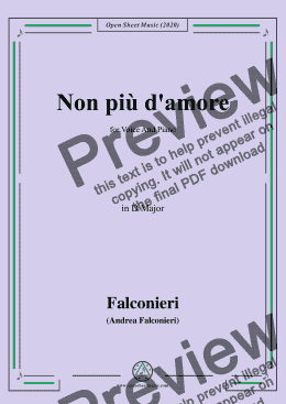 page one of Falconieri-Non più d'amore,in D Major,for Voice and Piano