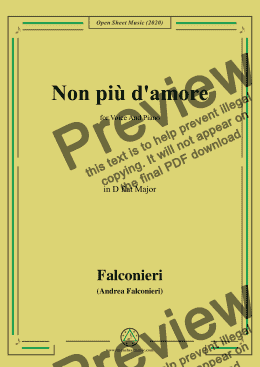 page one of Falconieri-Non più d'amore,in D flat Major,for Voice and Piano