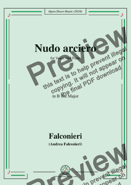 page one of Falconieri-Nudo arciero,in B flat Major,for Voice and Piano