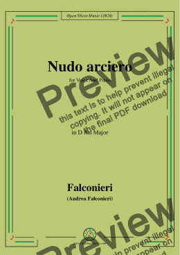 page one of Falconieri-Nudo arciero,in D flat Major,for Voice and Piano