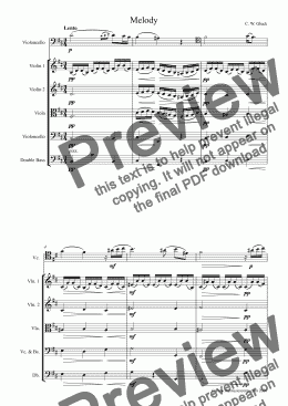 page one of Gluck Melody for Cello and String Orchestra