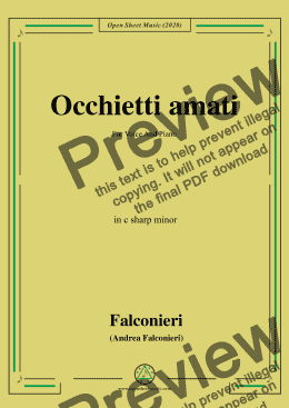 page one of Falconieri-Occhietti amati,in c sharp minor,for Voice and Piano