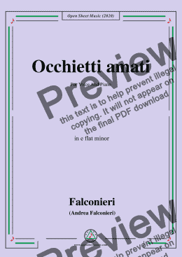 page one of Falconieri-Occhietti amati,in e flat minor,for Voice and Piano