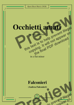 page one of Falconieri-Occhietti amati,in a flat minor,for Voice and Piano