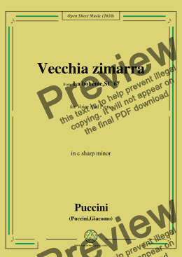 page one of Puccini-Vecchia zimarra in c sharp minor,for Voice and Piano