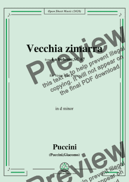 page one of Puccini-Vecchia zimarra,in d minor,for Voice and Piano