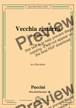 page one of Puccini-Vecchia zimarra,in e flat minor,for Voice and Piano