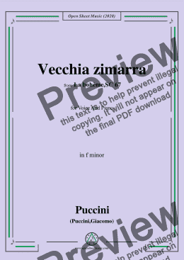 page one of Puccini-Vecchia zimarra,in f minor,for Voice and Piano