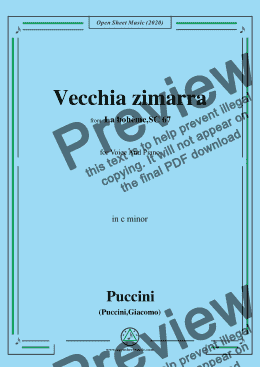 page one of Puccini-Vecchia zimarra,in c minor,for Voice and Piano