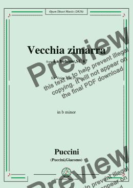 page one of Puccini-Vecchia zimarra,in b minor,for Voice and Piano