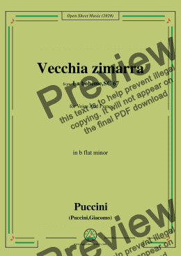 page one of Puccini-Vecchia zimarra,in b flat minor,for Voice and Piano