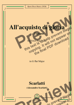 page one of Scarlatti-All'acquisto di gloria,in G flat Major,for Voice and Piano