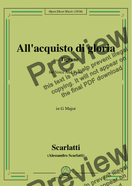 page one of Scarlatti-All'acquisto di gloria,in G Major,for Voice and Piano