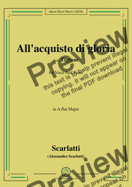 page one of Scarlatti-All'acquisto di gloria,in A flat Major,for Voice and Piano