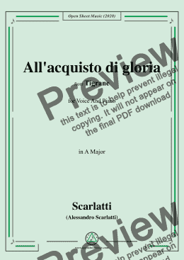 page one of Scarlatti-All'acquisto di gloria,in A Major,for Voice and Piano