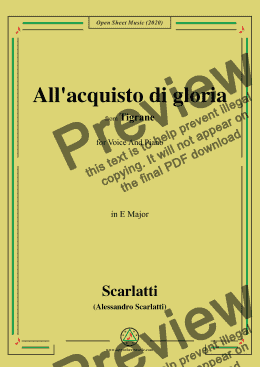 page one of Scarlatti-All'acquisto di gloria,in E Major,for Voice and Piano