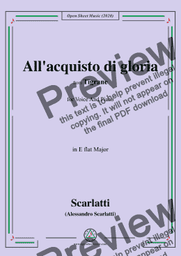 page one of Scarlatti-All'acquisto di gloria,in E flat Major,for Voice and Piano