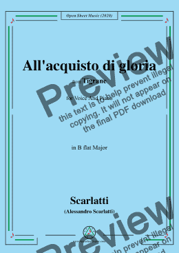 page one of Scarlatti-All'acquisto di gloria,in B flat Major,for Voice and Piano