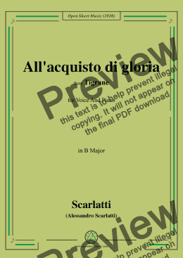 page one of Scarlatti-All'acquisto di gloria,in B Major,for Voice and Piano