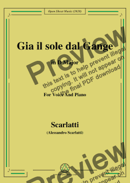 page one of Scarlatti-Già il sole dal gange,in D Major,for Voice and Piano