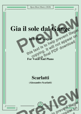 page one of Scarlatti-Già il sole dal gange,in D flat Major,for Voice and Piano