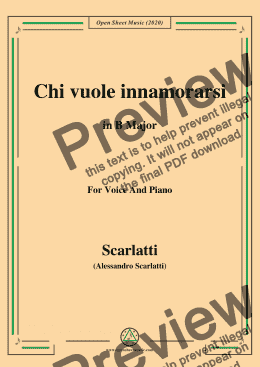 page one of Scarlatti-Chi vuole innamorarsi,in B Major,for Voice and Piano