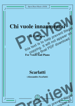 page one of Scarlatti-Chi vuole innamorarsi,in C Major,for Voice and Piano