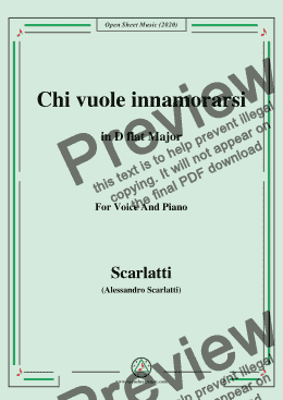 page one of Scarlatti-Chi vuole innamorarsi,in D flat Major,for Voice and Piano