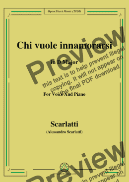 page one of Scarlatti-Chi vuole innamorarsi,in D Major,for Voice and Piano