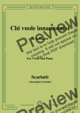 page one of Scarlatti-Chi vuole innamorarsi,in A Major,for Voice and Piano