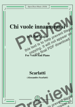 page one of Scarlatti-Chi vuole innamorarsi,in A flat Major,for Voice and Piano