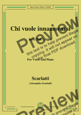 page one of Scarlatti-Chi vuole innamorarsi,in G flat Major,for Voice and Piano