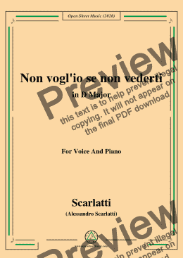 page one of Scarlatti-Non vogl'io se non vederti,in D Major,for Voice and Piano