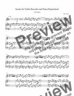 page one of Recorder: Sonata for Treble Recorder and Piano/Harpsichord