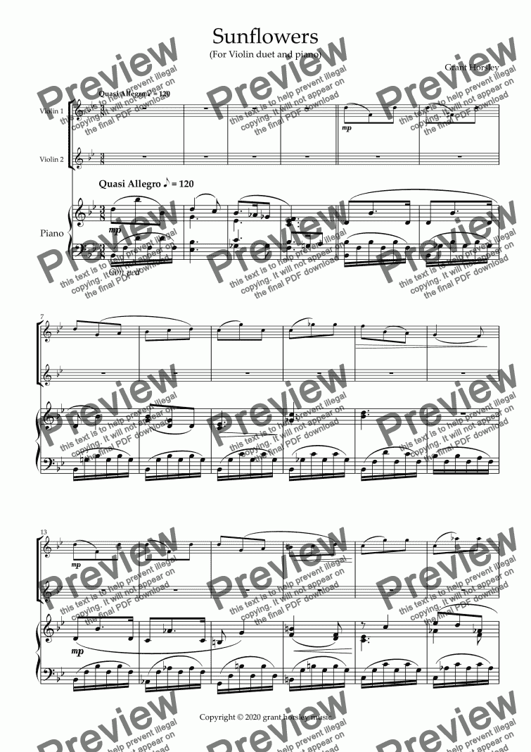 Sunflowers Violin Duet And Piano Intermediate Download Pdf File 5169