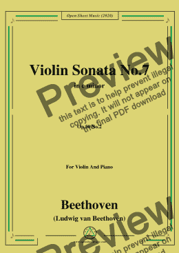 page one of Beethoven-Violin Sonata No.7 in c minor,Op.30 No.2,for Violin and Piano