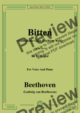 page one of Beethoven-Bitten(Gott,deine Güte reicht so weit),in D Major,for Voice and Piano