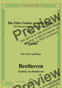 page one of Beethoven-Die Ehre Gottes aus der Natur,in A Major,for Voice and Piano