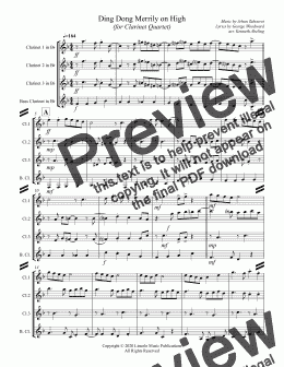 page one of Ding Dong Merrily on High (for Clarinet Quartet)