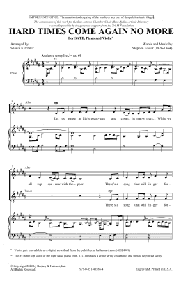 page one of Hard Times Come Again No More (arr. Shawn Kirchner) (SATB Choir)