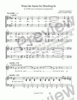 page one of When the Saints Go Marching In [TRADITIONAL] for SATB voices with piano accompaniment, arr. by Pamela Webb Tubbs