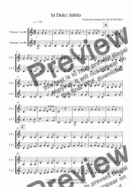 page one of In Dulci Jubilo for Clarinet Duet