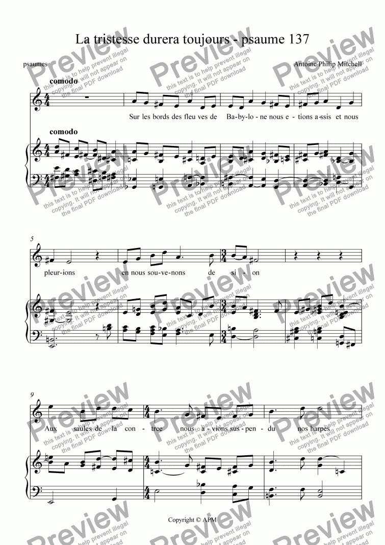 La Tristesse Durera Toujours Psaume 137 Download Sheet Music Pdf