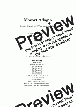 page one of Mozart Adagio from Serenade for 13 Winds (Clarinet Choir)