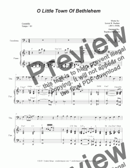 page one of O Little Town Of Bethlehem (Trombone solo and Piano)